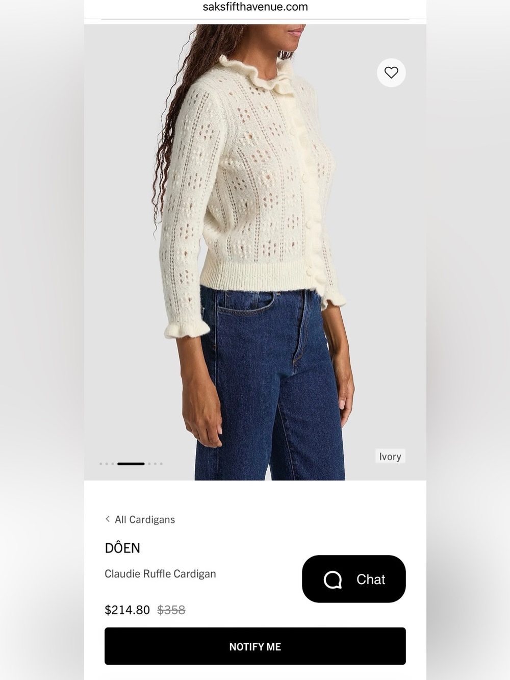 Doen Cream Ruffle-Trim Button-Up Cardigan - Picture 5 of 7